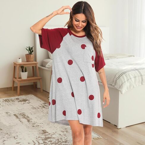 Short Sleeve Women Nightgowns Nightshirt with Pockets Soft House Dress M-XXL in Saudi Arabia