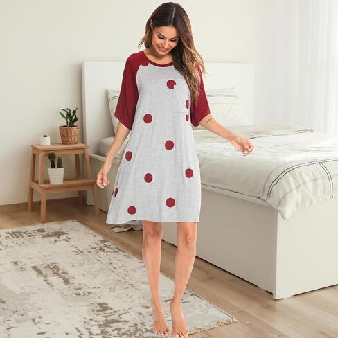 Short Sleeve Women Nightgowns Nightshirt with Pockets Soft House Dress M-XXL in Saudi Arabia