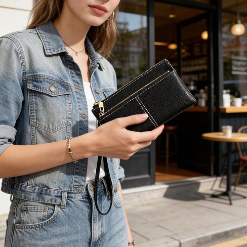 LJCZKA Leather Wristlet Purses for Women Wristlet Clutch Wallet Ladies Cellphone Credit Card Holder Wallet with Wrist Strap in Saudi Arabia