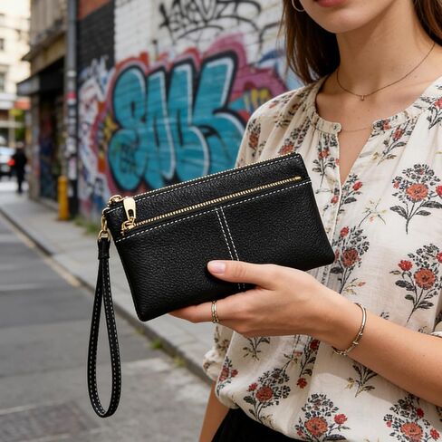 LJCZKA Leather Wristlet Purses for Women Wristlet Clutch Wallet Ladies Cellphone Credit Card Holder Wallet with Wrist Strap in Saudi Arabia