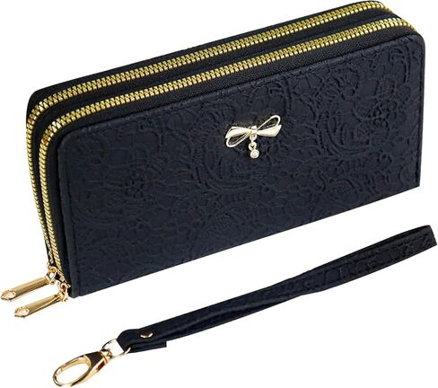 Women's Wallets, Large Capacity Double Zipper Wallet, PU Leather Wristlet Clutch Phone Wallet with Wrist Strap in Saudi Arabia