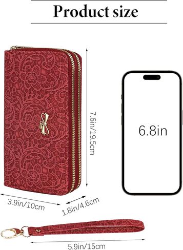 Women's Wallets, Large Capacity Double Zipper Wallet, PU Leather Wristlet Clutch Phone Wallet with Wrist Strap in Saudi Arabia