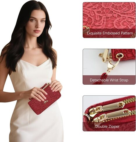 Women's Wallets, Large Capacity Double Zipper Wallet, PU Leather Wristlet Clutch Phone Wallet with Wrist Strap in Saudi Arabia