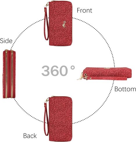 Women's Wallets, Large Capacity Double Zipper Wallet, PU Leather Wristlet Clutch Phone Wallet with Wrist Strap in Saudi Arabia