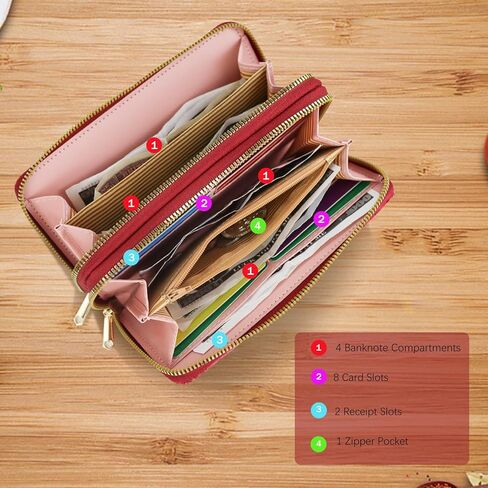 Women's Wallets, Large Capacity Double Zipper Wallet, PU Leather Wristlet Clutch Phone Wallet with Wrist Strap in Saudi Arabia