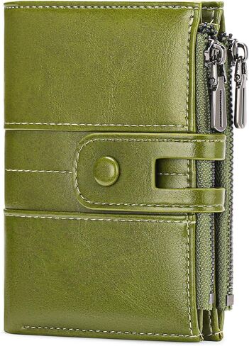 Women's RFID Blocking Genuine Leather Bifold Wallet Compact Card Holder with Zipper Coin Pocket and ID Window (C03 Lake Blue) in Saudi Arabia