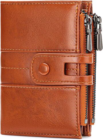 Women's RFID Blocking Genuine Leather Bifold Wallet Compact Card Holder with Zipper Coin Pocket and ID Window (C03 Lake Blue) in Saudi Arabia