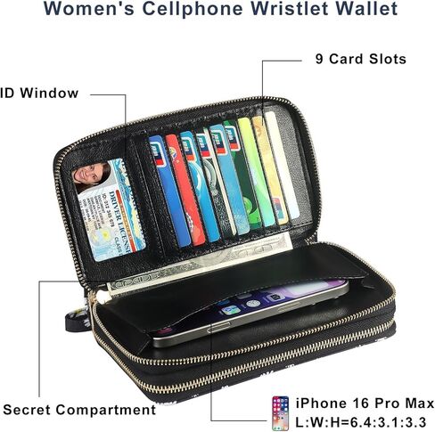 RFID Blocking Cellphone Wallet for Women with Wrist Strap, Double Zipper Travel Clutch Purse Large Capacity, Daisy in Saudi Arabia