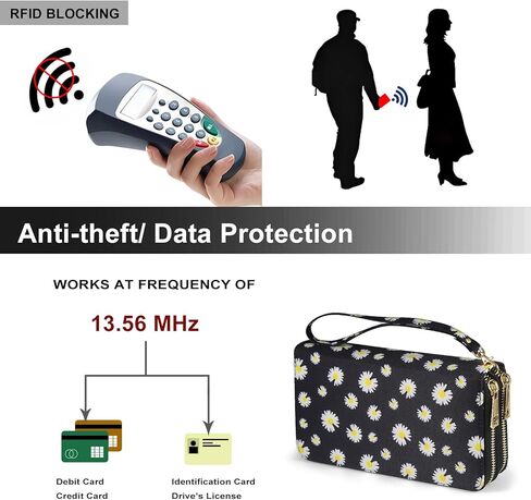 RFID Blocking Cellphone Wallet for Women with Wrist Strap, Double Zipper Travel Clutch Purse Large Capacity, Daisy in Saudi Arabia