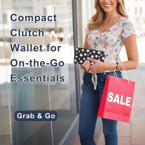 RFID Blocking Cellphone Wallet for Women with Wrist Strap, Double Zipper Travel Clutch Purse Large Capacity, Daisy in Saudi Arabia