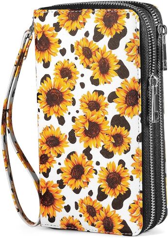 RFID Blocking Cellphone Wallet for Women with Wrist Strap, Double Zipper Travel Clutch Purse Large Capacity, Daisy in Saudi Arabia