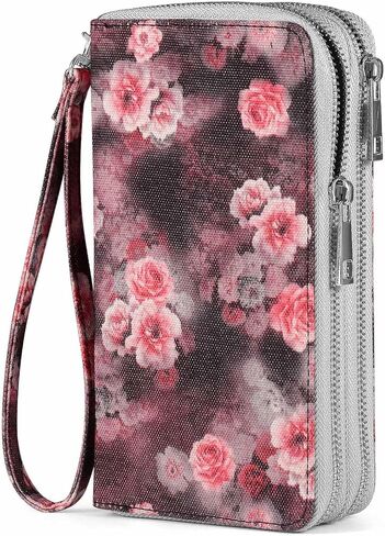 RFID Blocking Cellphone Wallet for Women with Wrist Strap, Double Zipper Travel Clutch Purse Large Capacity, Daisy in Saudi Arabia