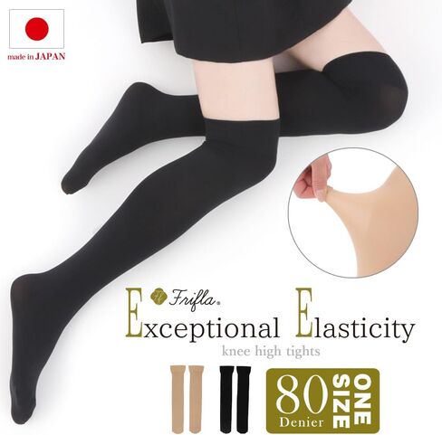 M&M SOCKS(エムアンドエムソックス)] جوارب طويلة للركبة 80 دينيير للنساء صنع في اليابان مقاس مجاني أسود بيج عاري بدون خياطة in Kuwait
