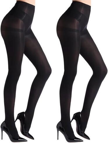 2 Pairs Semi Opaque 40 Denier Black Tights for Women, Ladder Resistant Tights for Women S-XL Black Brown Red in Saudi Arabia