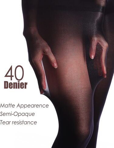 2 Pairs Semi Opaque 40 Denier Black Tights for Women, Ladder Resistant Tights for Women S-XL Black Brown Red in Saudi Arabia