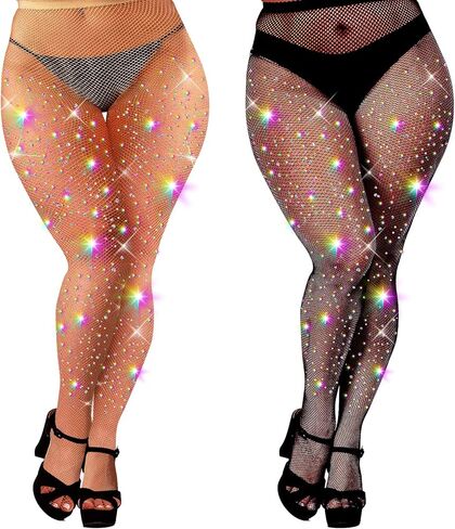 Sparkly Fishnet Stockings For Women,Rhinestone Fishnets Tights, Fishnet Tights Plus size, Fish Nets Fits All in Saudi Arabia
