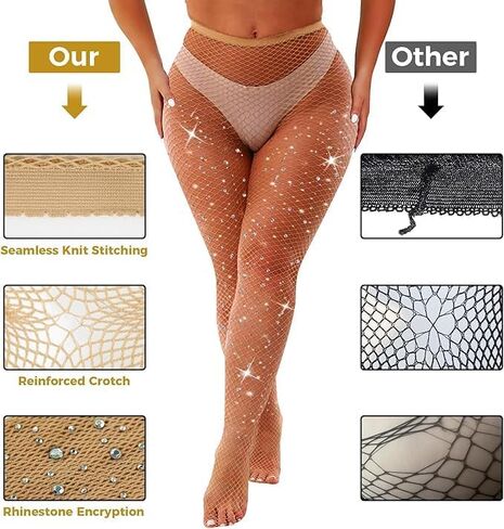 Sparkly Fishnet Stockings For Women,Rhinestone Fishnets Tights, Fishnet Tights Plus size, Fish Nets Fits All in Saudi Arabia
