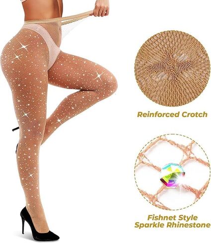 Sparkly Fishnet Stockings For Women,Rhinestone Fishnets Tights, Fishnet Tights Plus size, Fish Nets Fits All in Saudi Arabia