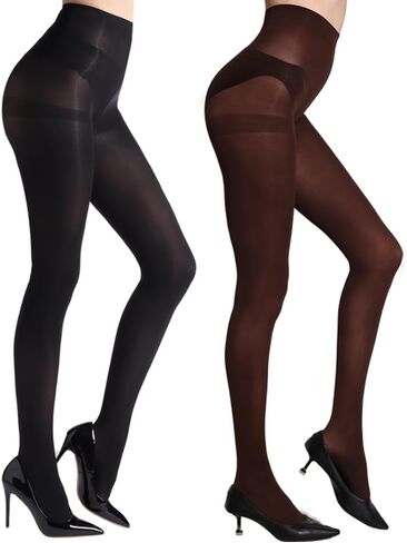 2 Pairs Semi Opaque 40 Denier Black Tights for Women, Ladder Resistant Tights for Women S-XL Black Brown Red in Saudi Arabia