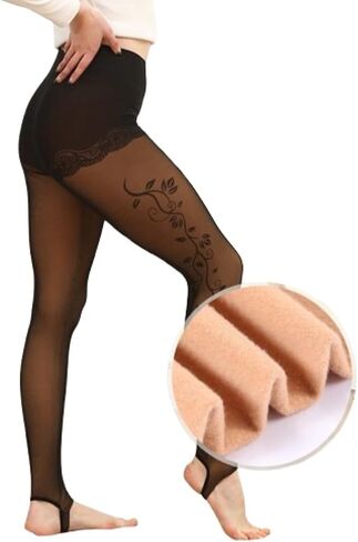 Premium Rose Butterfly Black Thermal Open-toe Opaque Tights for Women with Designs Pattern Control Top Pantyhose in Saudi Arabia