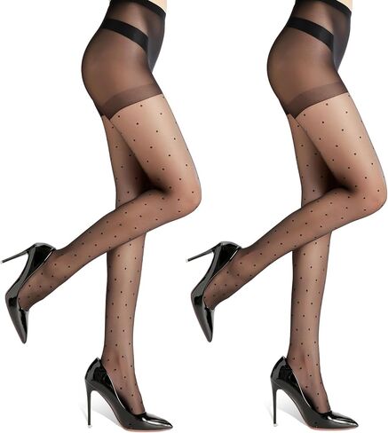 G&Y زوجان من الجوارب النسائية الشفافة - جوارب طويلة علوية للتحكم 30D بنقطة سوداء على شكل قلب ماسي in Kuwait