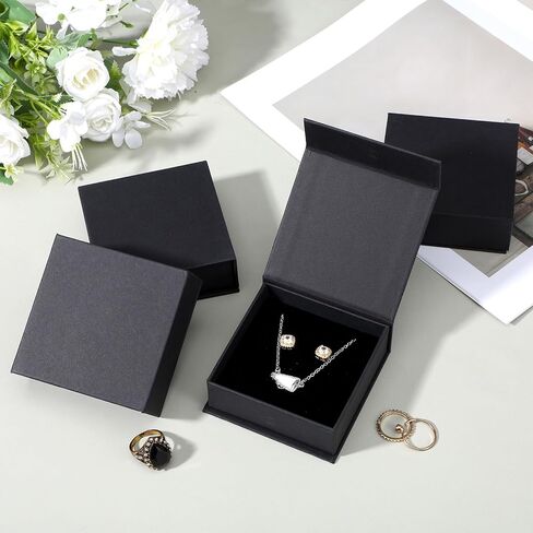 MAQUITA Jewelry Gift Boxes, 20 Pack Black Card Paper Storage Boxes with Lids, 9x9x3.2cm Square Fashionable Design in Saudi Arabia