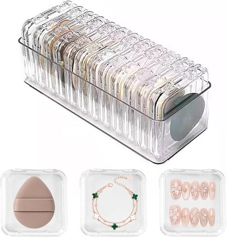 15 Pcs Clear Travel Jewelry Cases with Storage Box Plastic Jewelry Organizer Protective Container for Bracelets, Necklaces, Earrings, Powder Puff, Press-on Nails in Saudi Arabia