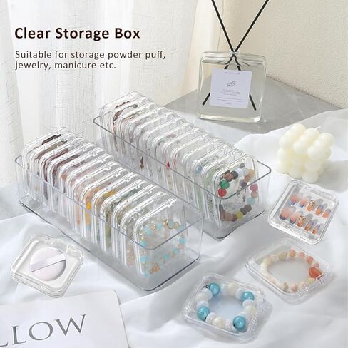 15 Pcs Clear Travel Jewelry Cases with Storage Box Plastic Jewelry Organizer Protective Container for Bracelets, Necklaces, Earrings, Powder Puff, Press-on Nails in Saudi Arabia