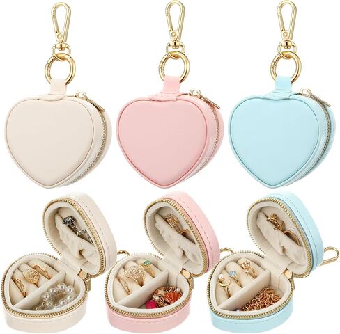 Nosiny 6 Pack Mini Jewelry Ring Case Holder Keychain Valentine's Day Gifts Portable Heart Jewelry Box Sports Stud Storage Organizer Accessories for Women(White,Pink,Blue,Heart) in Saudi Arabia