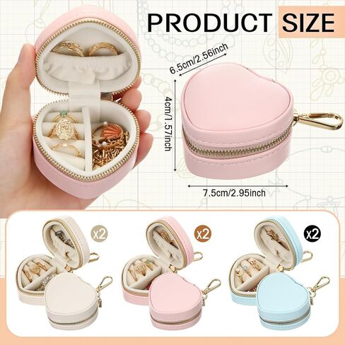 Nosiny 6 Pack Mini Jewelry Ring Case Holder Keychain Valentine's Day Gifts Portable Heart Jewelry Box Sports Stud Storage Organizer Accessories for Women(White,Pink,Blue,Heart) in Saudi Arabia