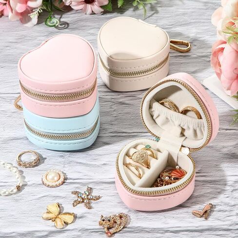 Nosiny 6 Pack Mini Jewelry Ring Case Holder Keychain Valentine's Day Gifts Portable Heart Jewelry Box Sports Stud Storage Organizer Accessories for Women(White,Pink,Blue,Heart) in Saudi Arabia