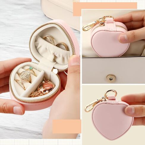 Nosiny 6 Pack Mini Jewelry Ring Case Holder Keychain Valentine's Day Gifts Portable Heart Jewelry Box Sports Stud Storage Organizer Accessories for Women(White,Pink,Blue,Heart) in Saudi Arabia