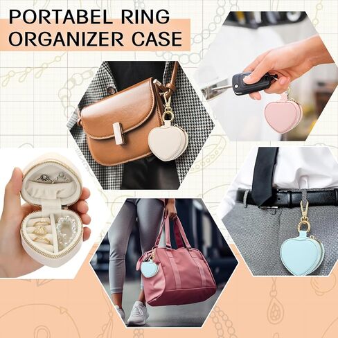 Nosiny 6 Pack Mini Jewelry Ring Case Holder Keychain Valentine's Day Gifts Portable Heart Jewelry Box Sports Stud Storage Organizer Accessories for Women(White,Pink,Blue,Heart) in Saudi Arabia