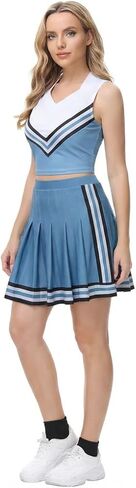 زي المشجع للنساء التنكري للفتيات الأزرق تانك القمم تنورة مطوية 2 قطعة أزياء التشجيع in Kuwait