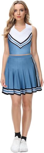 زي المشجع للنساء التنكري للفتيات الأزرق تانك القمم تنورة مطوية 2 قطعة أزياء التشجيع in Kuwait