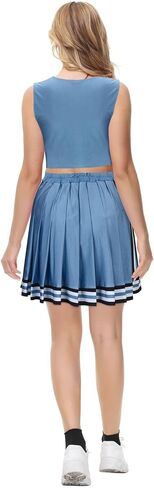 زي المشجع للنساء التنكري للفتيات الأزرق تانك القمم تنورة مطوية 2 قطعة أزياء التشجيع in Kuwait