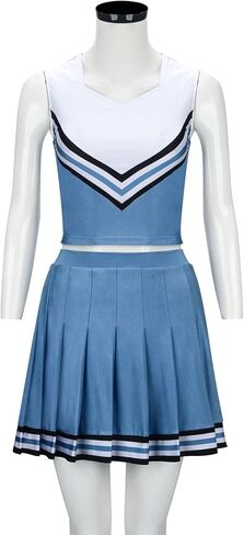 زي المشجع للنساء التنكري للفتيات الأزرق تانك القمم تنورة مطوية 2 قطعة أزياء التشجيع in Kuwait