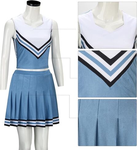 زي المشجع للنساء التنكري للفتيات الأزرق تانك القمم تنورة مطوية 2 قطعة أزياء التشجيع in Kuwait