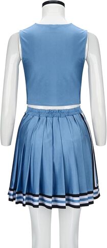 زي المشجع للنساء التنكري للفتيات الأزرق تانك القمم تنورة مطوية 2 قطعة أزياء التشجيع in Kuwait