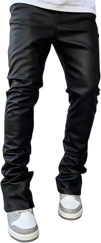 WDIRARA Men's Drawstring Waist Flare Pants Hip Hop Faux Leather Pants Streetwear in Saudi Arabia