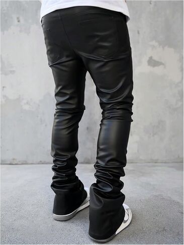 WDIRARA Men's Drawstring Waist Flare Pants Hip Hop Faux Leather Pants Streetwear in Saudi Arabia