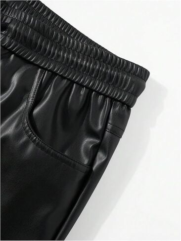 WDIRARA Men's Drawstring Waist Flare Pants Hip Hop Faux Leather Pants Streetwear in Saudi Arabia