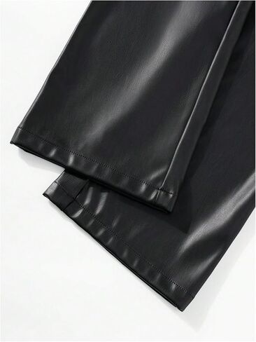 WDIRARA Men's Drawstring Waist Flare Pants Hip Hop Faux Leather Pants Streetwear in Saudi Arabia