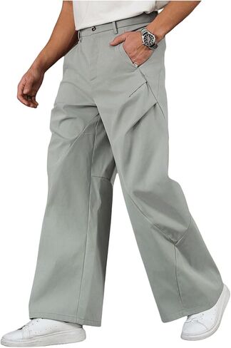OYOANGLE Men's Wide Leg Pants Zipper Fly Ruched Work Office Casual Slacks Trousers with Pocket in Saudi Arabia