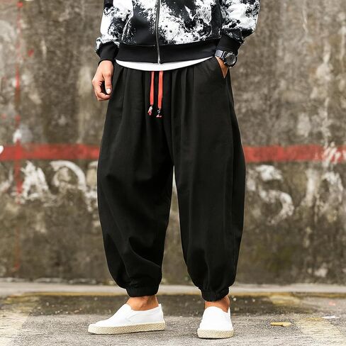 Men’s Athletic Joggers - Black Loose Cuffed Pants, Baggy Harlan Sweatpants with Sizes for Workout & Casual in Saudi Arabia