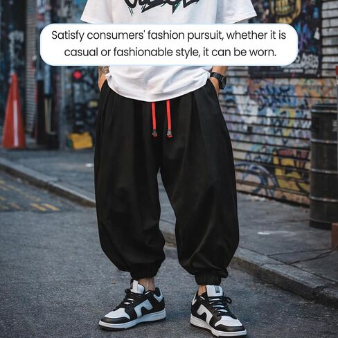 Men’s Athletic Joggers - Black Loose Cuffed Pants, Baggy Harlan Sweatpants with Sizes for Workout & Casual in Saudi Arabia