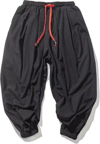 Men’s Athletic Joggers - Black Loose Cuffed Pants, Baggy Harlan Sweatpants with Sizes for Workout & Casual in Saudi Arabia