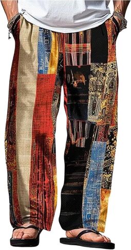 SOLY HUX Men's Color Block Baggy Straight Leg Pants Drawstring Elastic Waist Casual Vacation Pants with Pockets in Saudi Arabia