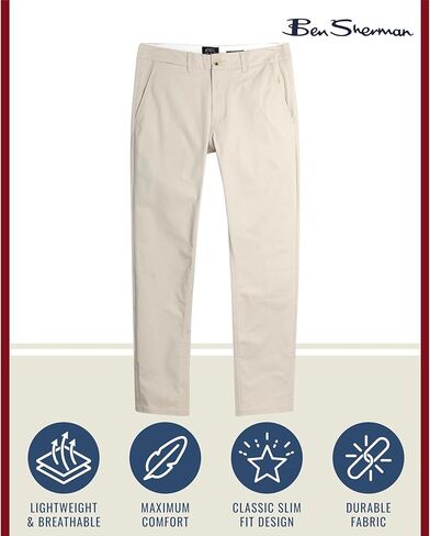 Ben Sherman Men's Casual Cotton Comfort Stretch Slim Fit Tapered Chino Pants in Saudi Arabia