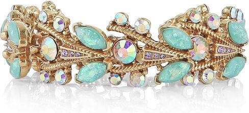 HZMAN Antique Style Chunky Cuff Bracelet with Opal and Colorful Crystals, Adjustable Handmade Brass Jewelry for Women, Vintage Gift in Saudi Arabia
